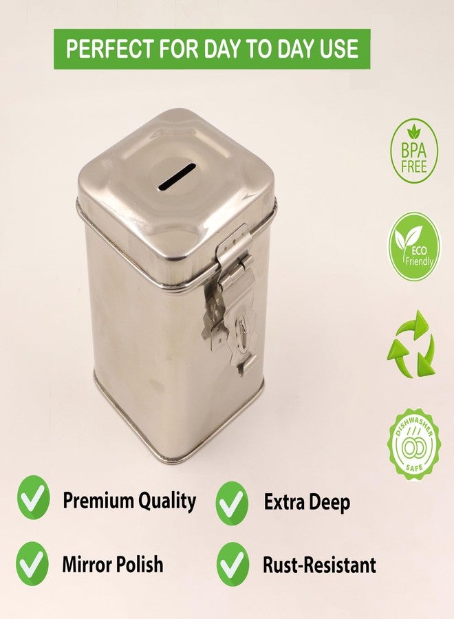 Spillbox حصالة نقود تقليدية مصنوعة يدويًا من الفولاذ المقاوم للصدأ من Spillbox | صندوق نقود | حصالة عملات معدنية | وعاء نقود | صندوق لجمع العملات المعدنية | خزنة عملات | موفر بنسات - حصالة نقود من الفولاذ المقاوم للصدأ (كبيرة) - Image 5